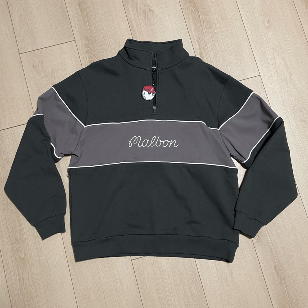 Malbon Men's Black & Gray Zip-Neck Sweater